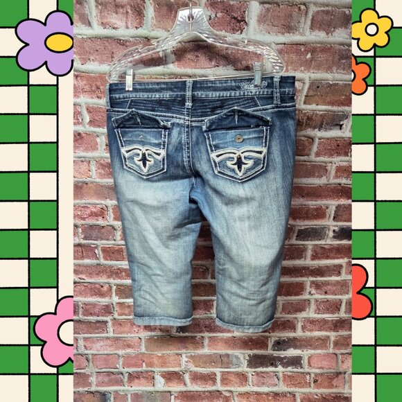 Hyoraulic Jeans 13 14 | Blue Capri Cuffed Button Pocket Y2K Casual Denim - Picture 2 of 5